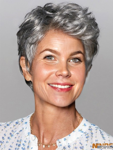 Perruques pour femmes gris cheveux courts cheveux humains poivre sel perruque