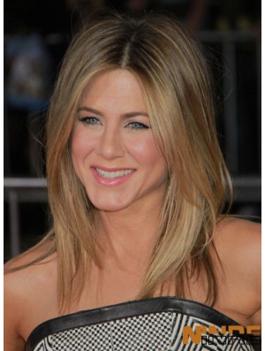 Longueur d'épaule Droite Layered Capless Blonde Moins Cher 17 pouces  Perruques