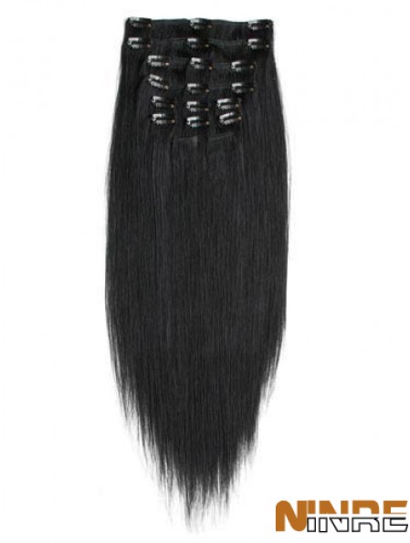 No-Fuss Black Remy Straight Hair Clip dans les extensions de cheveux