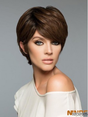 Mode Brown Cropped Straight Boycuts Perruques de cheveux humains