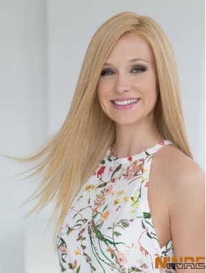 Durable Blonde longue ligne droite sans frange perruques de cheveux humains