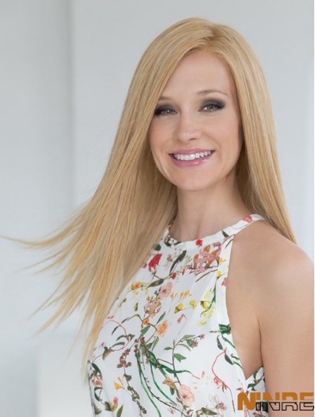Durable Blonde longue ligne droite sans frange perruques de cheveux humains