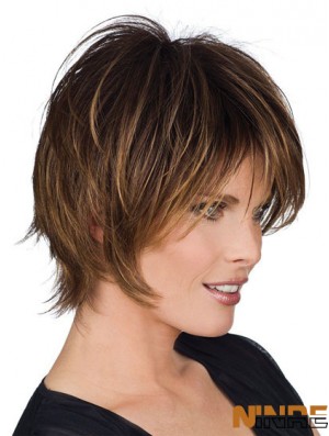 Vraies perruques de cheveux humains avec une longueur courte coupée en couches sans couches
