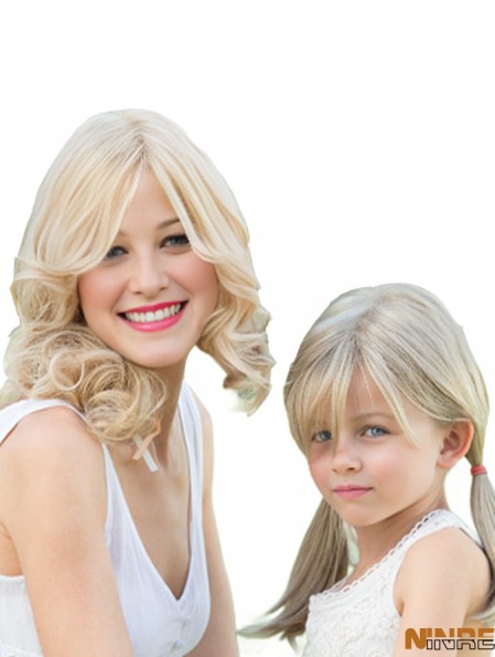 Perruques de cheveux humains naturels en couches longues ondulées blondes 16  inch