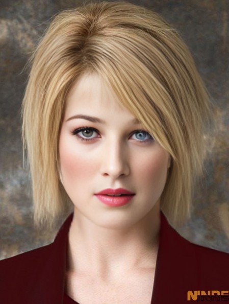 Blonde avec frange droite 9 pouces perruques de cheveux humains les moins chères