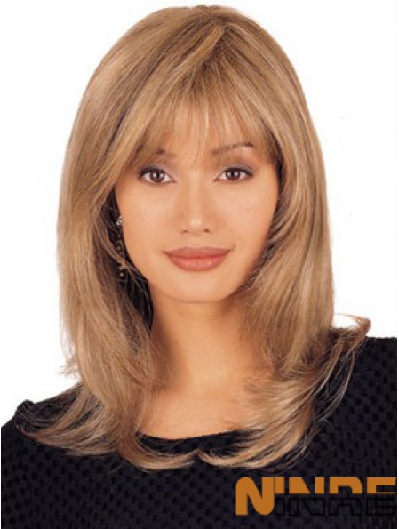 Perruque en dentelle de cheveux humains droite Longueur d'épaule Couleur blonde Coupe en couches