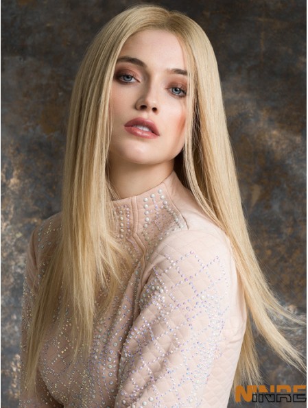 Monotop vrais cheveux perruques longue longueur droite Style Blonde couleur