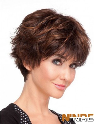 Perruques de cheveux humains en monofilament ondulé court en couches humaines Remy UK