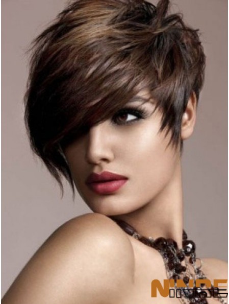Perruque brune de cheveux humains Style droit Boycuts de courte longueur