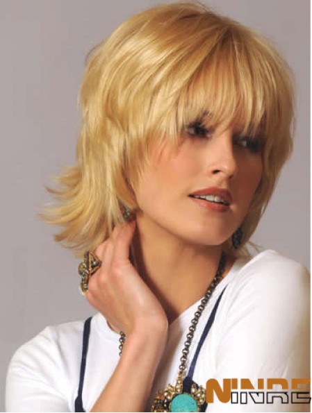 Perruques ondulées de cheveux humains Style ondulé de couleur blonde avec capless