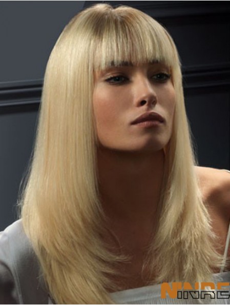 Perruque avant en dentelle Cheveux humains Style droit Couleur blonde avec une frange