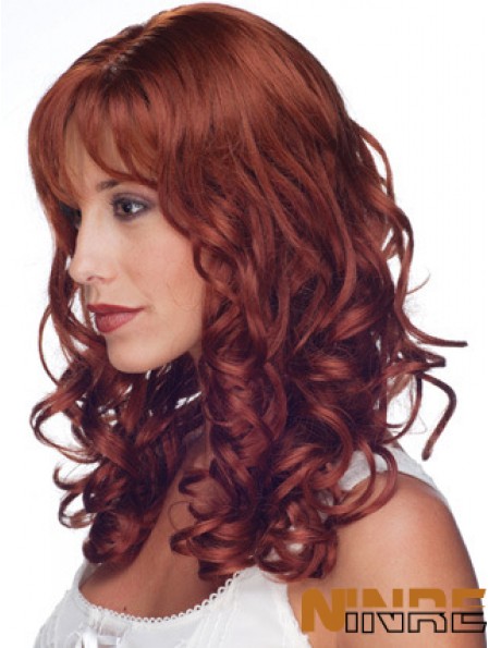 16  inchrouge remy humain bouclé long avec frange perruque monofilament vente UK