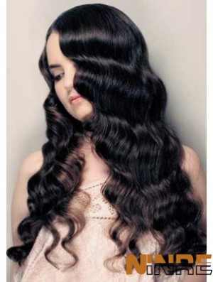 20  inchLace Front Long Black Curly Perruques de cheveux humains UK