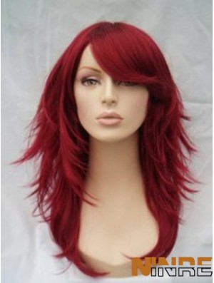 Perruque rouge de cheveux humains pleine perruque avec une longueur d'épaule ondulée de style frange