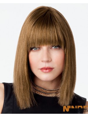 Cheveux humains remy perruque avec frange couleur marron