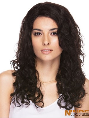 Brésilienne 16  inchcapless longue perruque bouclée de cheveux humains bruns