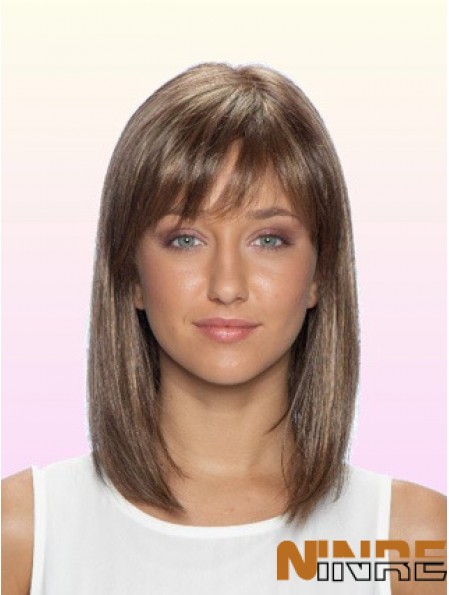 Perruques 100% sans colle avant de lacet de cheveux humains avec un style droit de frange