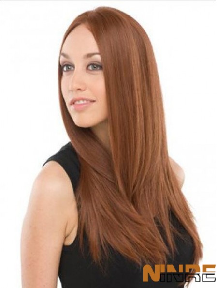 Perruques Mono britanniques cheveux humains avec dentelle Auburn couleur longue longueur