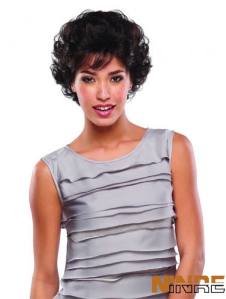 Perruques courtes en dentelle de cheveux humains bouclés couleur marron coupe classique