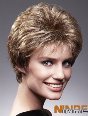 Belle brune recadrée ondulée en couches de 4 pouces de perruques de cheveux humains