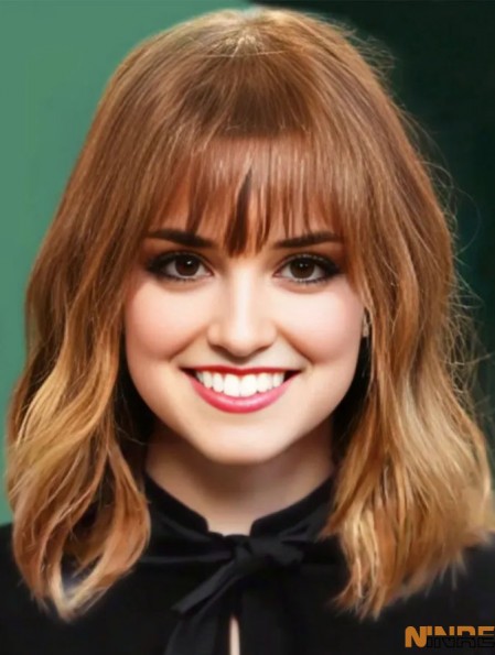 Lace Front Emma Stone Perruques Cheveux Humains UK Avec Frange Style Ondulé Cropped Color