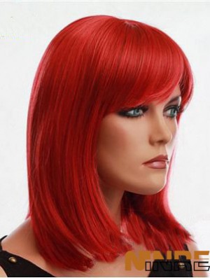 Perruque rouge de cheveux humains avec un style droit de couleur rouge capless frange