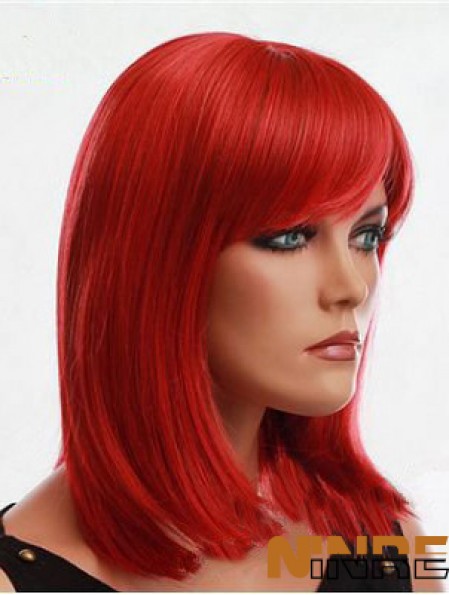 Perruque rouge de cheveux humains avec un style droit de couleur rouge capless frange