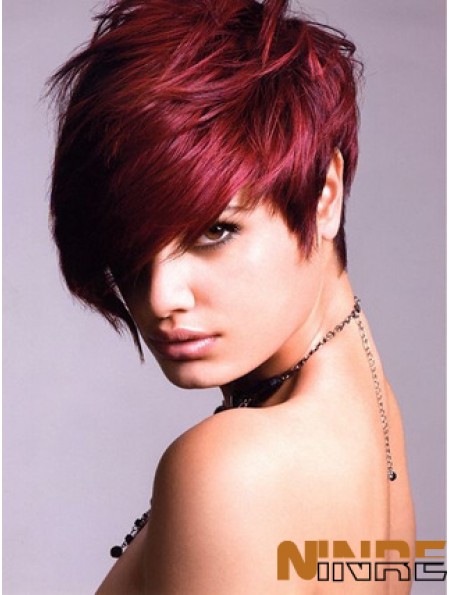Perruque avant de lacet de cheveux humains avec une couleur rouge courte de longueur de frange