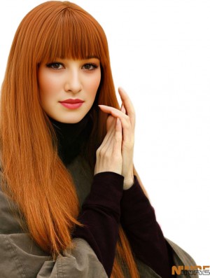 100% perruques avant de dentelle de cheveux humains avec un style droit de frange
