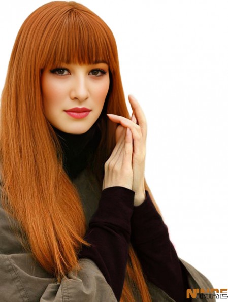 100% perruques avant de dentelle de cheveux humains avec un style droit de frange