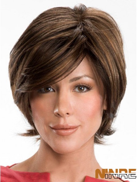 Perruques synthétiques de dames de coupe de Layerd de brun foncé avec le style ondulé capless