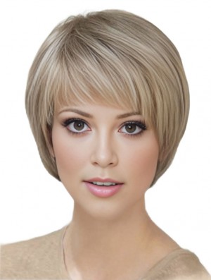 Blonde courte droite avec frange perruques monofilament