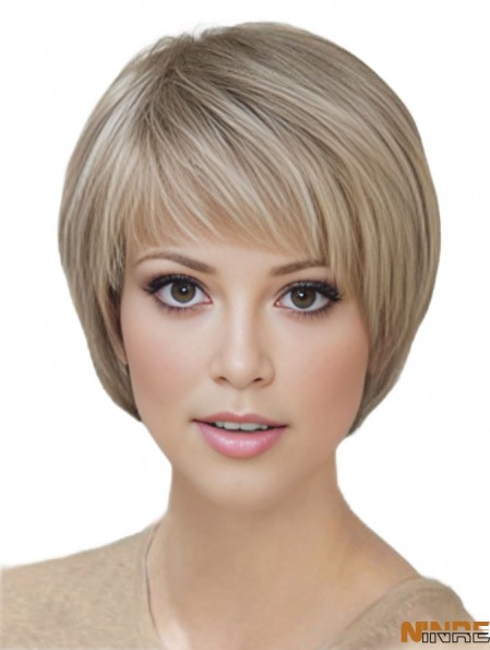 Blonde courte droite avec frange perruques monofilament