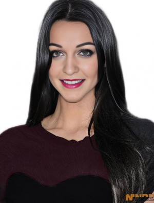 Longue ligne droite noire  perruques de cheveux humains pour les femmes noires avec monofilament