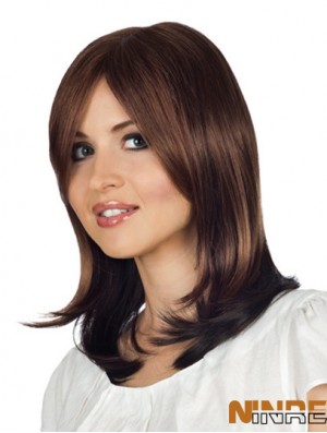 Monofilament ondulé avec frange longueur d'épaule 14 pouces style perruques de cheveux humains