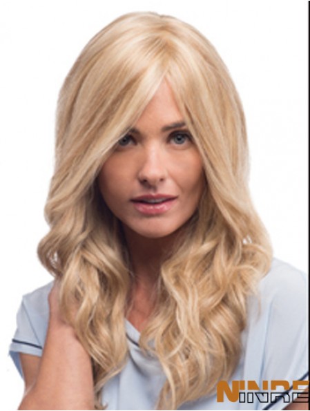 Perruques Mono Avec Remy Blonde Couleur Style Ondulé Avec Frange