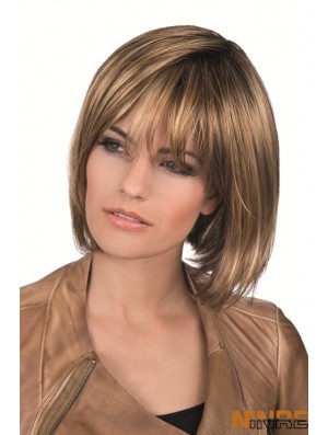 Perruques de cheveux humains droites au menton marron