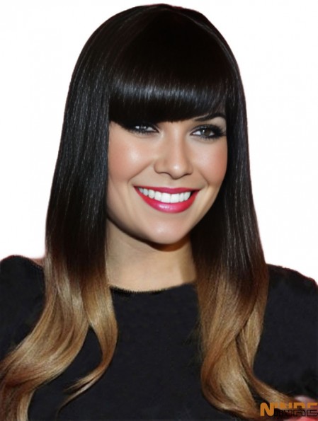  Cheveux Ombre / 2 Couleur Avec Frange Monofilament Longue Longueur
