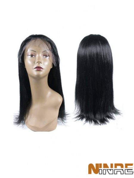 Perruques de cheveux humains nouées à la main droite en dentelle pleine noire