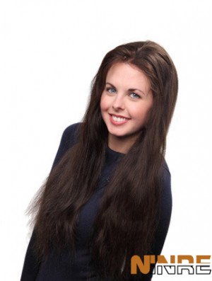 Longue couleur brune de remplisseur de couronne de cheveux humains style droit de couleur brune