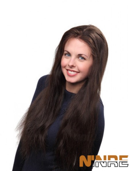 Longue couleur brune de remplisseur de couronne de cheveux humains style droit de couleur brune