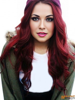 Wavy Without Bangs Lace Front Soft 20 pouces rouge longues perruques