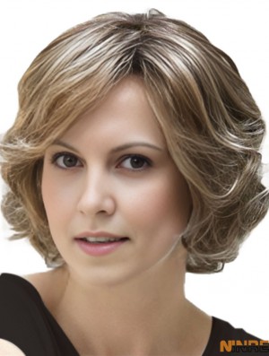 Blonde longueur de menton ondulé avec frange dames monofilament perruques Ellen Wille