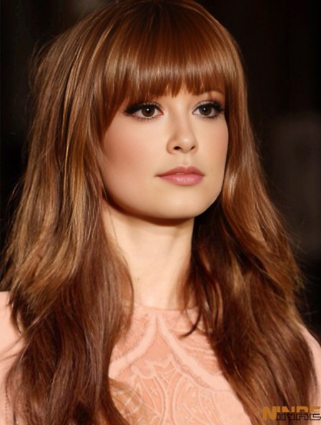 Avec Bangs Long Copper Wavy 20 pouces de belles perruques de cheveux humains