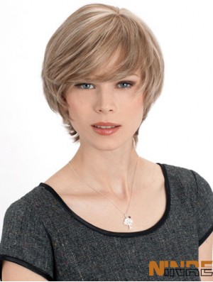 Monofilament Straight Layered Chin Length 8 pouces Discount Perruques de cheveux humains