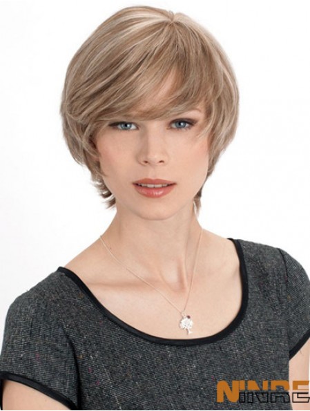 Monofilament Straight Layered Chin Length 8 pouces Discount Perruques de cheveux humains