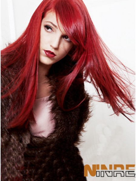 20 pouces droite capless avec frange longue perruque rouge de cheveux humains