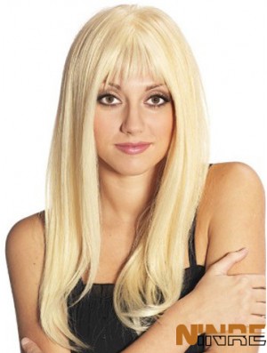 Blonde longue et fabuleuse droite avec frange perruques en dentelle