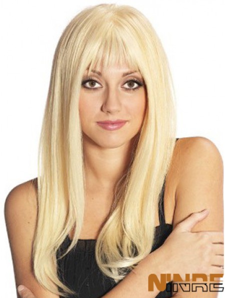 Blonde longue et fabuleuse droite avec frange perruques en dentelle
