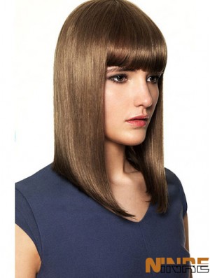Avec frange de haute qualité droite brun épaule longueur perruques de cheveux humains
